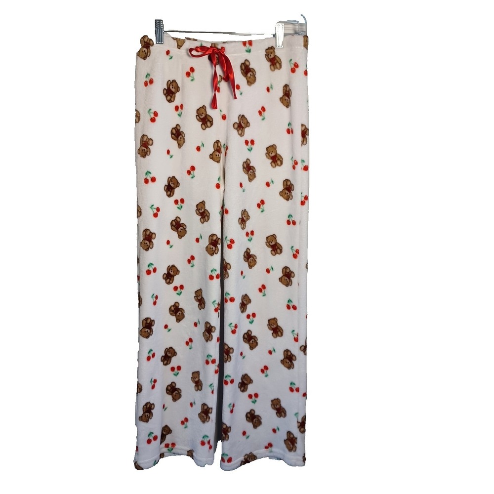 Sage & Sky Cozycore Soft PJ Lounge Bottom Women Large Bear Flower Print Wide Leg